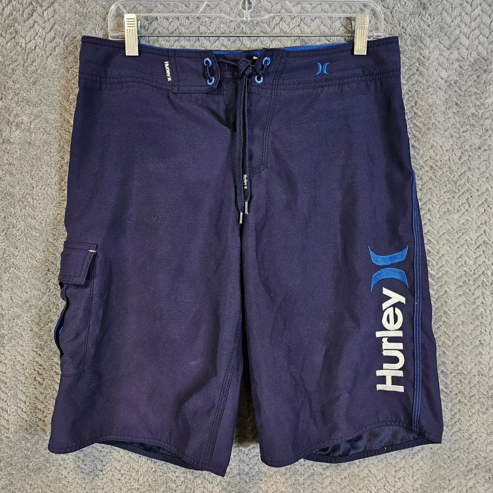 Hurley Mens Navy Blue Logo Cargo Board Shorts Swim Trunks Size‎ 32 1057